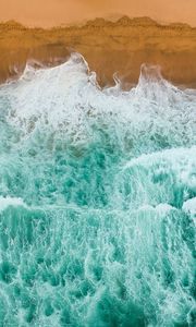 Preview wallpaper waves, beach, aerial view, water, sand