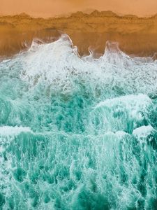 Preview wallpaper waves, beach, aerial view, water, sand