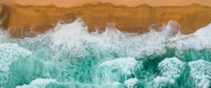 Preview wallpaper waves, beach, aerial view, water, sand