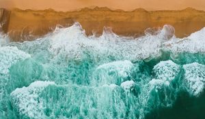 Preview wallpaper waves, beach, aerial view, water, sand