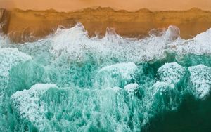 Preview wallpaper waves, beach, aerial view, water, sand