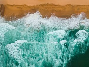Preview wallpaper waves, beach, aerial view, water, sand