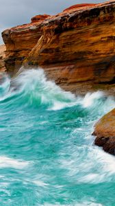 Preview wallpaper waves, blue water, coast, rocks, bright