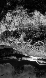 Preview wallpaper waves, bw, sea, aerial view