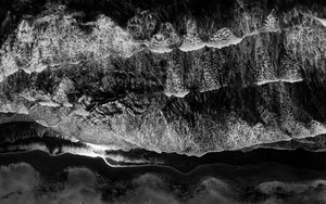 Preview wallpaper waves, bw, sea, aerial view