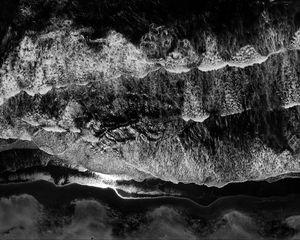 Preview wallpaper waves, bw, sea, aerial view