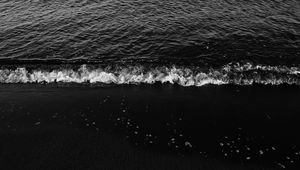 Preview wallpaper waves, bw, surf, foam, sand, dark, water, sea