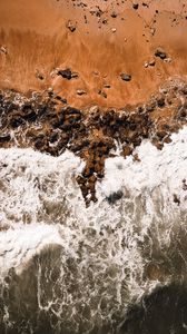 Preview wallpaper waves, coast, aerial view, sea