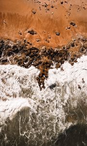 Preview wallpaper waves, coast, aerial view, sea