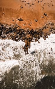 Preview wallpaper waves, coast, aerial view, sea
