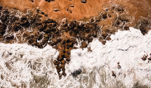 Preview wallpaper waves, coast, aerial view, sea