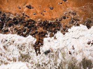 Preview wallpaper waves, coast, aerial view, sea