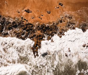 Preview wallpaper waves, coast, aerial view, sea