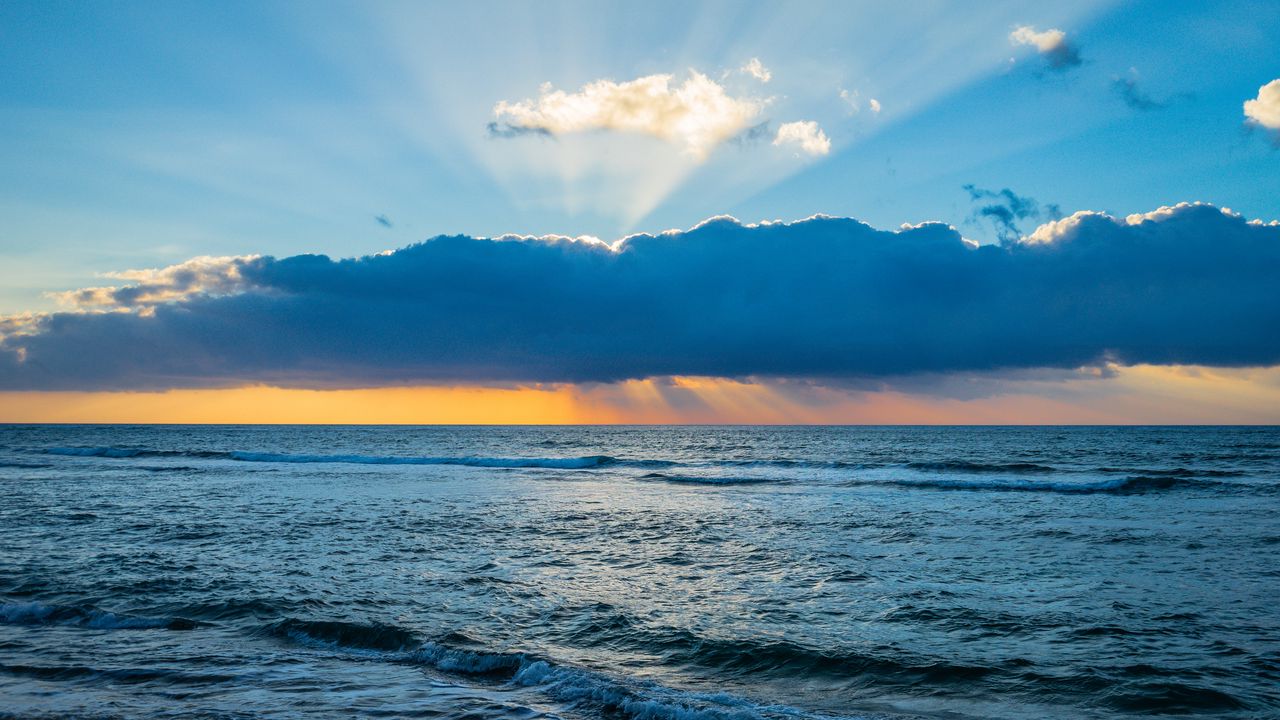 Wallpaper waves, coast, horizon, sky