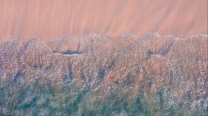 Preview wallpaper waves, coast, sea, sand, aerial view