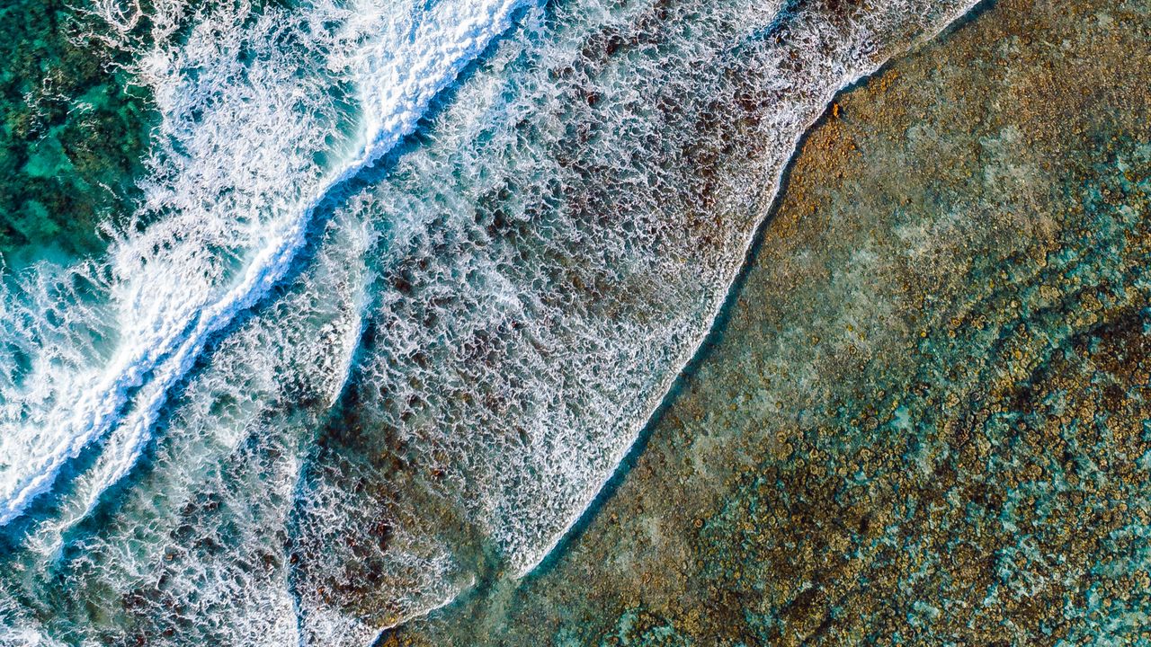 Wallpaper waves, foam, beach, aerial view