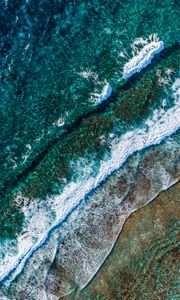 Preview wallpaper waves, foam, beach, aerial view