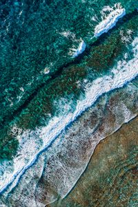 Preview wallpaper waves, foam, beach, aerial view