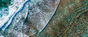 Preview wallpaper waves, foam, beach, aerial view