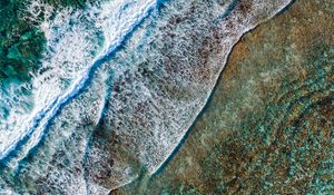 Preview wallpaper waves, foam, beach, aerial view