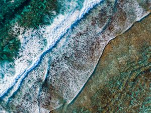 Preview wallpaper waves, foam, beach, aerial view