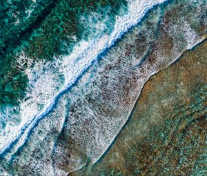 Preview wallpaper waves, foam, beach, aerial view