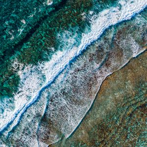 Preview wallpaper waves, foam, beach, aerial view