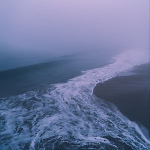 Preview wallpaper waves, foam, fog, shore, coast