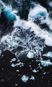 Preview wallpaper waves, ice, beach, aerial view