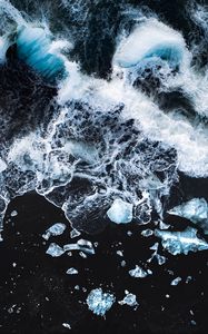Preview wallpaper waves, ice, beach, aerial view