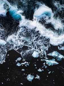 Preview wallpaper waves, ice, beach, aerial view