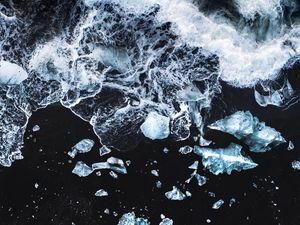 Preview wallpaper waves, ice, beach, aerial view