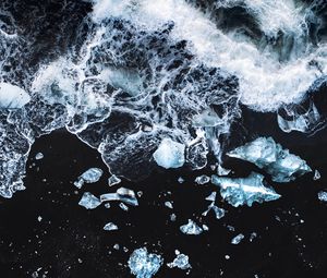 Preview wallpaper waves, ice, beach, aerial view