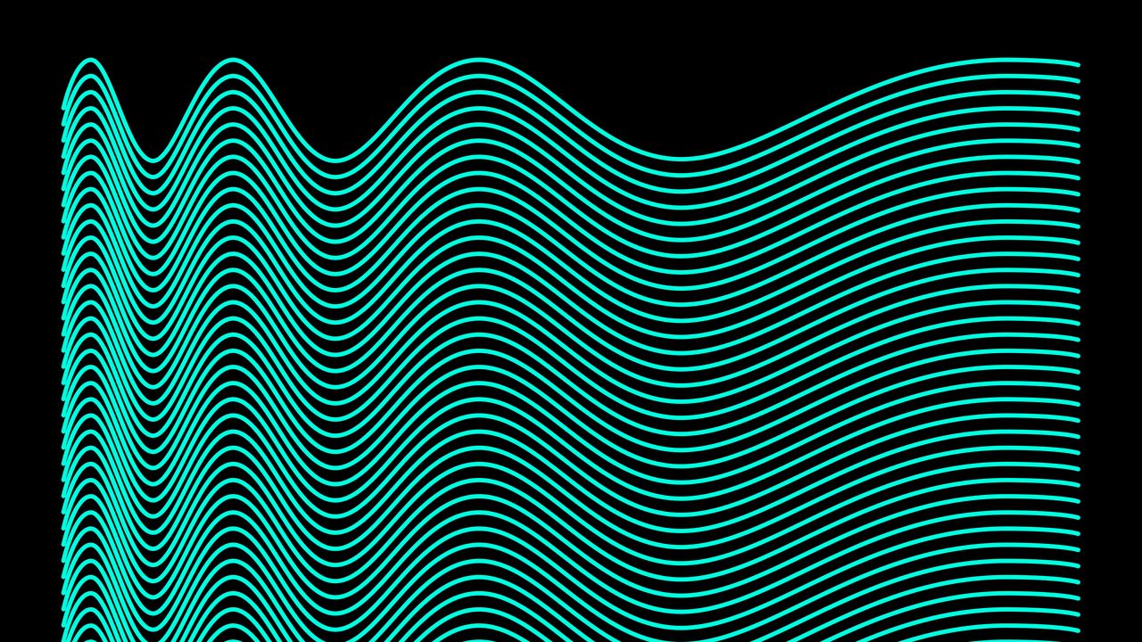 Wallpaper waves, lines, black background, sinusoid, abstraction