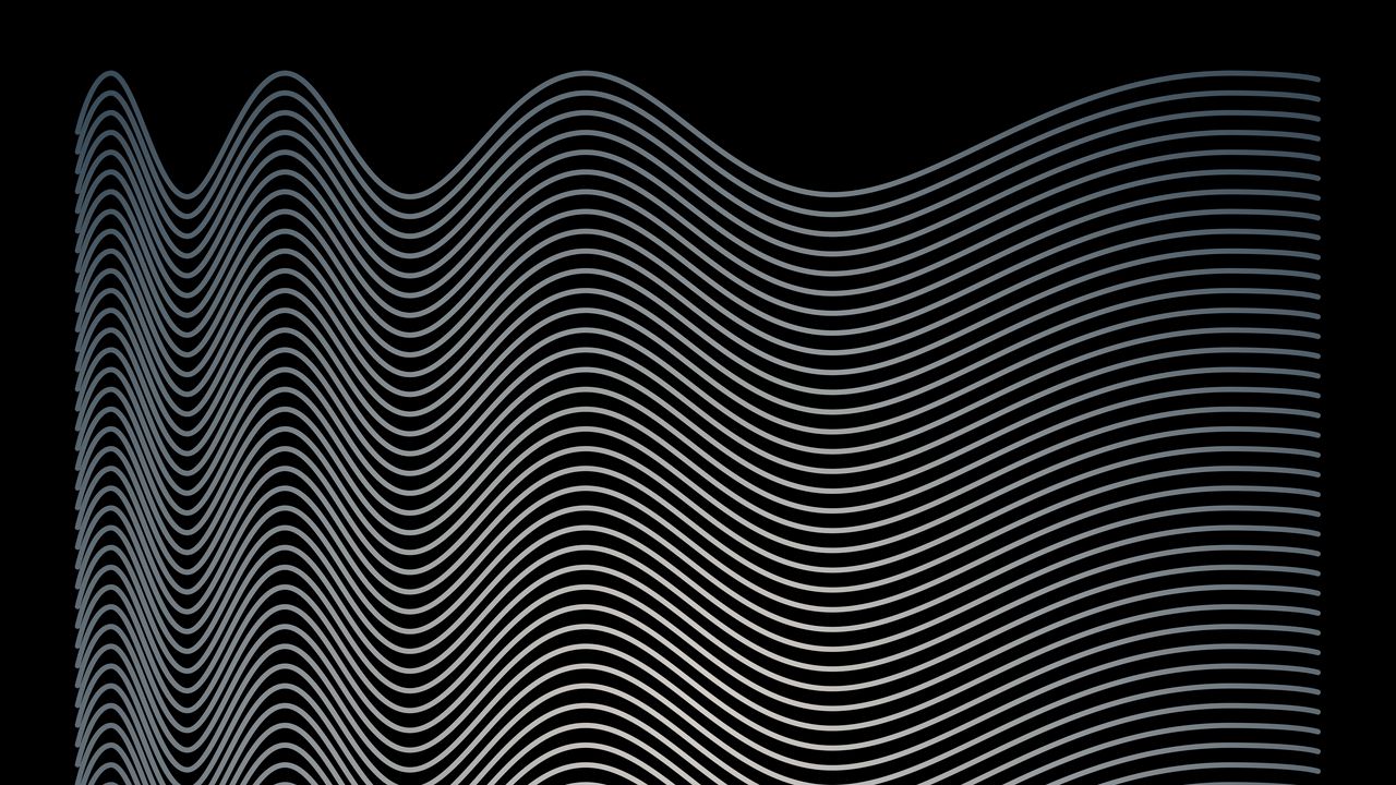 Wallpaper waves, lines, black background, abstraction