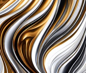 Preview wallpaper waves, metallic, curves, gold, white