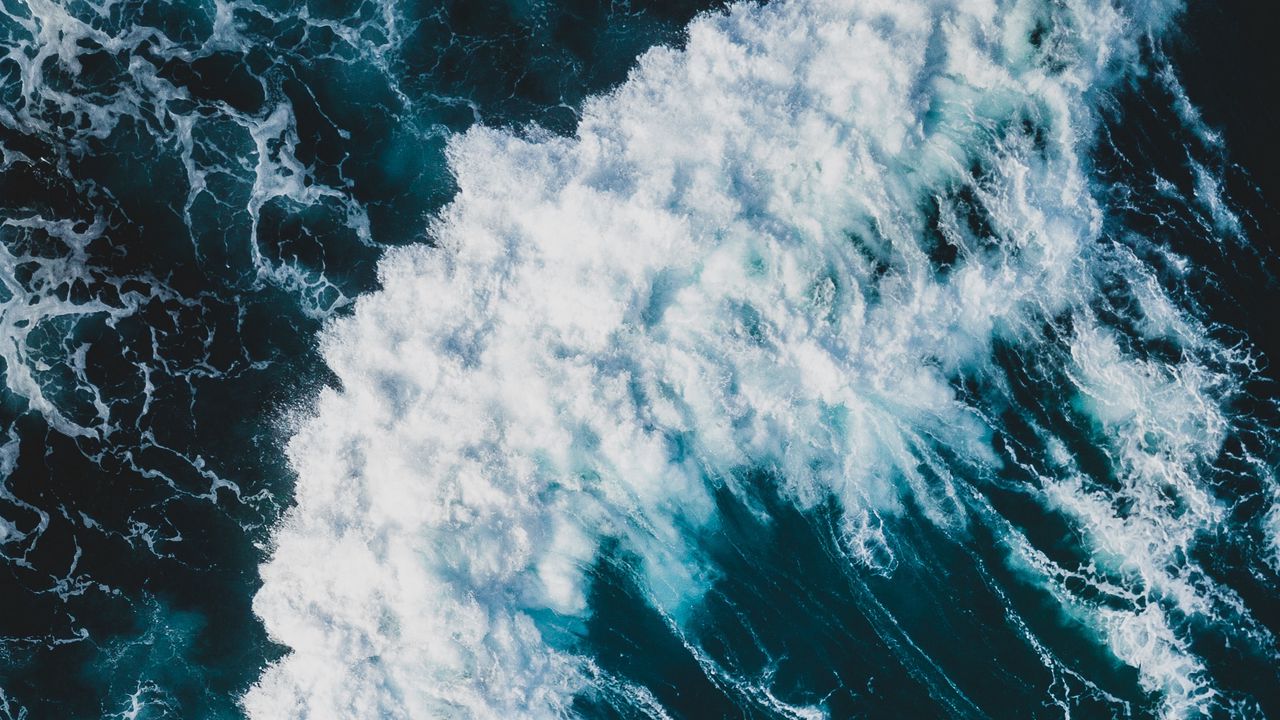 Wallpaper waves, ocean, aerial view, water, spray