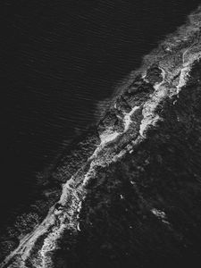 Preview wallpaper waves, ocean, bw, aerial view, water