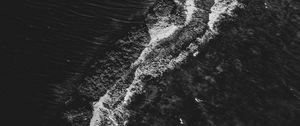 Preview wallpaper waves, ocean, bw, aerial view, water