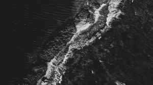 Preview wallpaper waves, ocean, bw, aerial view, water