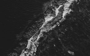 Preview wallpaper waves, ocean, bw, aerial view, water