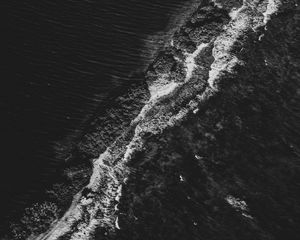 Preview wallpaper waves, ocean, bw, aerial view, water