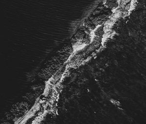 Preview wallpaper waves, ocean, bw, aerial view, water