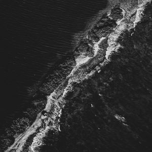 Preview wallpaper waves, ocean, bw, aerial view, water