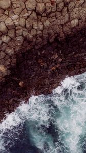 Preview wallpaper waves, rock, aerial view, sea, coast