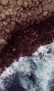 Preview wallpaper waves, rock, aerial view, sea, coast