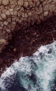 Preview wallpaper waves, rock, aerial view, sea, coast