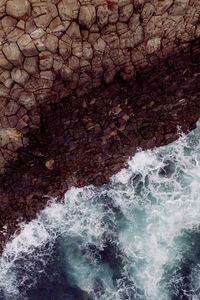 Preview wallpaper waves, rock, aerial view, sea, coast