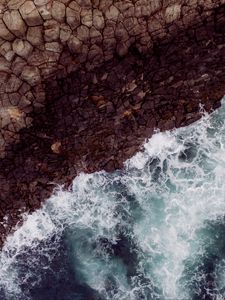 Preview wallpaper waves, rock, aerial view, sea, coast