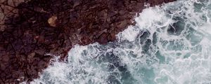 Preview wallpaper waves, rock, aerial view, sea, coast